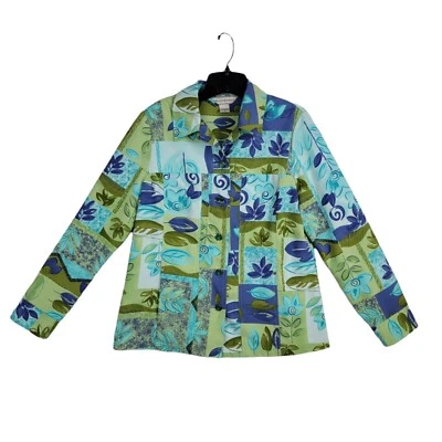 Allison Daley Womens Size 10 Light Cover Jacket  Pockets Button Green Floral - Image 1 of 4