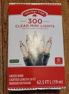 Holiday Time Indoor and Outdoor Clear Mini Christmas Lights, 59', 300 Count - Picture 1 of 1