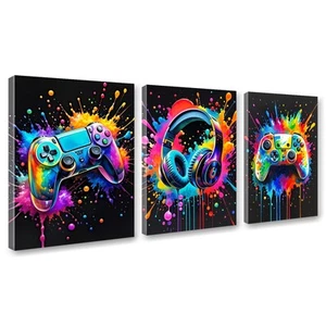3 Pcs Gaming Room Wall Decor Game Canvas Wall Art Gamer Posters for Boys Room... - Picture 1 of 7