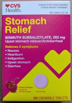 CVS Health Alivio Estómago 30 Comprimidos Masticables Bismuto Subsalicilato 262 mg  Foto 1 de 4