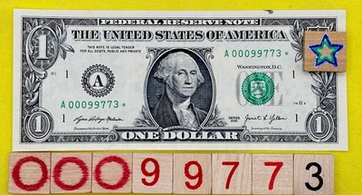 🌟 STAR NOTE LOW 640K RUN Zip Code Alaska Fancy Serial Number One Dollar Bill FW - Image 1 of 4