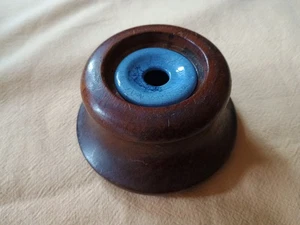 ANTIQUE LISTER WOOD CRAFT TURNED HARDWOOD INKSTAND W/ ORIGINAL PORCELAIN INKWELL - Picture 1 of 7