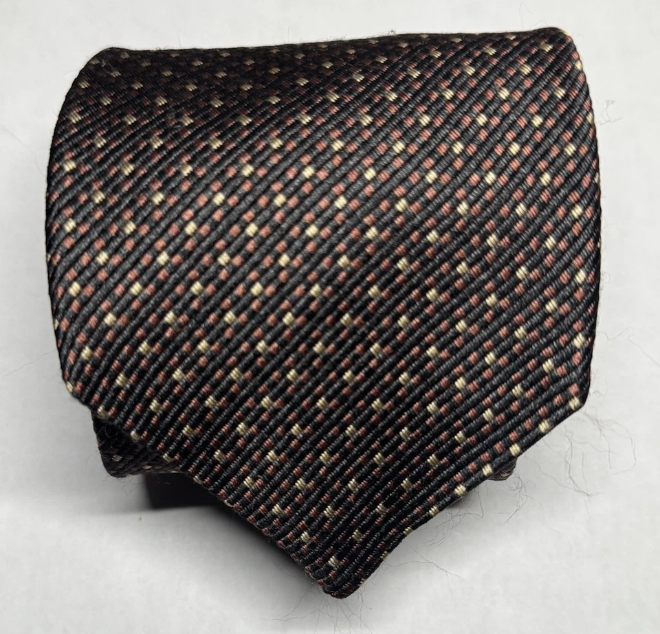 XMI Platinum, 100% Woven Silk, Brown, White, Black, Business, Preppy Tie - Image 1 of 3