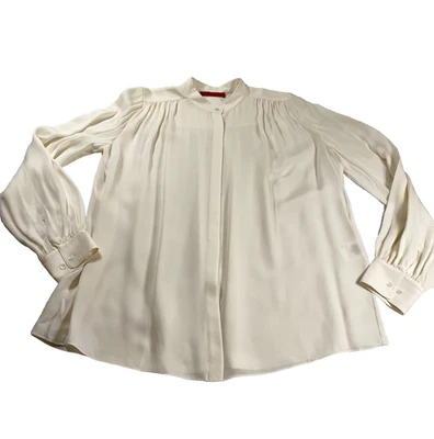 Blusa de seda para mujer Tamara Mellon talla 4 marfil plisada botón oculto cuello alto nueva sin etiquetas Foto 1 de 4
