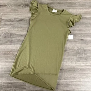 Neu mit Etikett fantastisches fawngrünes asymmetrisches Shirtkleid mit Flatterärmeln Größe Large - Bild 1 von 5