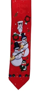 Hallmark Christmas Tie ROCK ON Santa Penguin Snowmen Music Band Yule Tie Greet - Picture 1 of 12