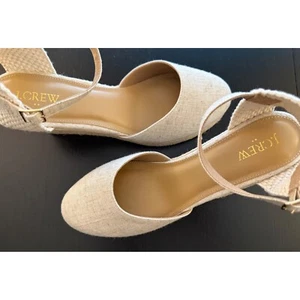 J. Crew 3" Espadrille Wedge Sandal Womens 10 Flax Ankle Strap Beach Classic - Picture 1 of 11
