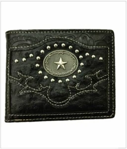 Star Men Wallet Western Bifold Check Book W070-13 Ostrich Black - Picture 1 of 2