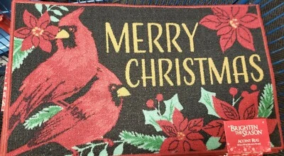 ALFOMBRA DE NYLON IMPRESA (antideslizante)(18x30") FELIZ NAVIDAD, CARDENAL PÁJARO Y FLOR DE PASCUA, SIN RESERVA Foto 1 de 3