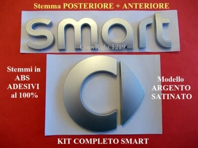 SMART ARGENTO SATINATO FORTWO FORFOUR KIT Stemma ANTERIORE POSTERIORE Badge Logo - Immagine 1 di 4