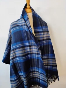 100% Lambswool Tartan Throw Blanket Subaru Blue Sofa Bed 180cm x 150cm. - Picture 1 of 2