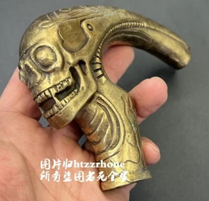 Brass Skull Head Walking Stick Cane Handle Top Topper Hand Grip Holder Decor - Picture 1 of 6