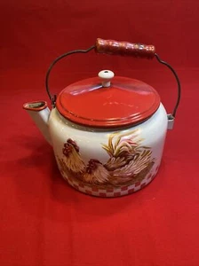 Enamel Ware Large Tea Kettle/ Rooster  - Picture 1 of 17