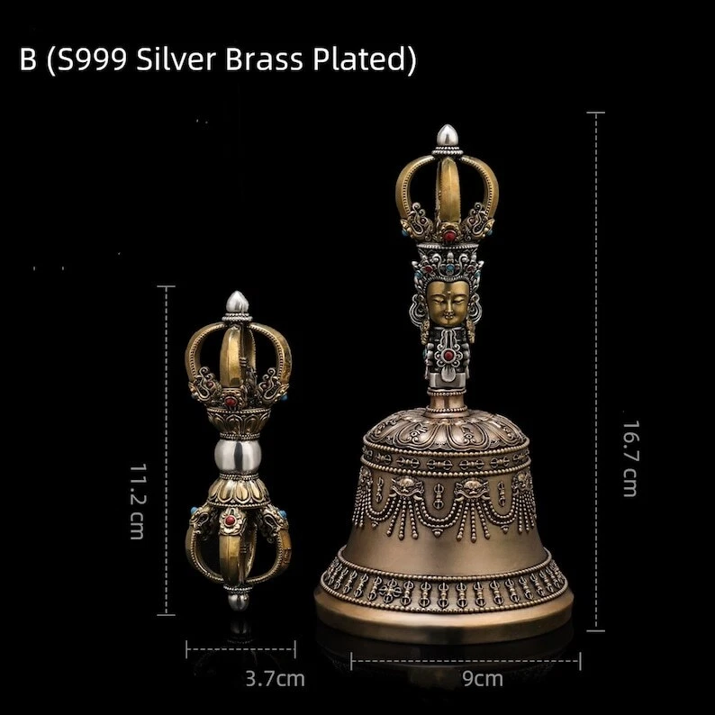Juego de Vajra y Campanas Tibetanas, Herramientas Rituales Budismo Tántrico, Decoración de Sala de Meditación Foto 1 de 4