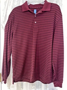 PGA Tour Men’s Pre-Owned Maroon with Navy stripe Long Sleeve Collared Shirt Med - Picture 1 of 4