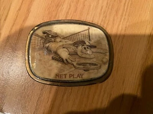 Tennis Humor Net Play Vintage Belt Buckle - Picture 1 of 3