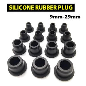 Black Round Silicone Rubber End Cap Caps Tube Pipe Inserts Plug Bung 9mm-29mm - Picture 1 of 7