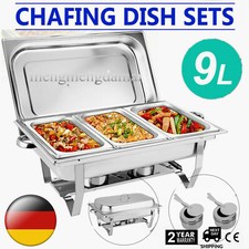 NEU 3 Grid Chafing Dish Speisenwärmer Edelstahl Warmhaltebehälter 9L Rechaud Set