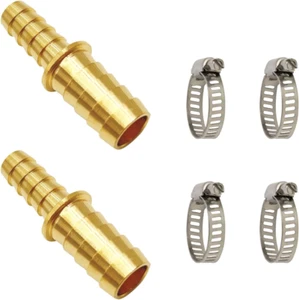 Reductor de barra de manguera de latón 2 piezas adaptador de accesorios de 3/8"" a 1/2"" 4 abrazaderas de manguera NUEVO - Imagen 1 de 12
