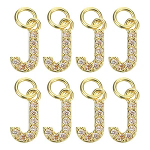 Strass Buchstabenanhänger, 8 Stück 3,2 mm Kupfer J Buchstabenanhänger, Golden - Bild 1 von 7