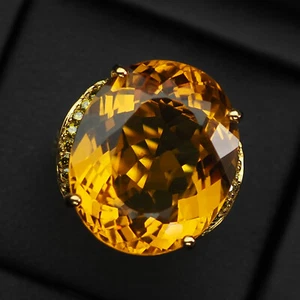 925 STERLING SILVER HANDMADE RINGS ESTATE YELLOW CITRINE OVAL 20CT SIZE 6.25 - Picture 1 of 9