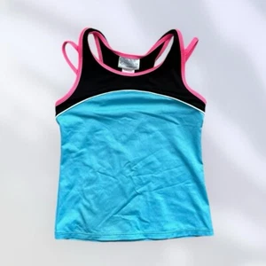 DANSKIN FREESTYLE GYMNASTICS TANK TOP FOR GIRLS MEDIUM (7/8) BLUE BLACK PINK - Picture 1 of 5