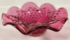 Vintage Art Glass Cranberry Ruffled Candy Bowl Sparkled Bubbles 6.5"W A46 - Picture 1 of 5