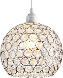 Globe Shaped Pendant Light Shade Clear Jewels with Silver Wire and Chrome Frame - Picture 1 of 7