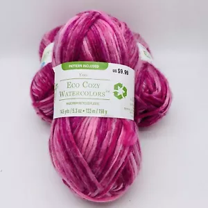 3 - Loops & Threads Yarn Eco Cozy Watercolors Knockout Ro Variegated Pink - Picture 1 of 7