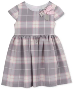 Rare Editions Baby Mädchen Kleid kariert Party Schleife grau rosa 2-teilig Kleinkind Größe 18M neu mit Etikett - Bild 1 von 7