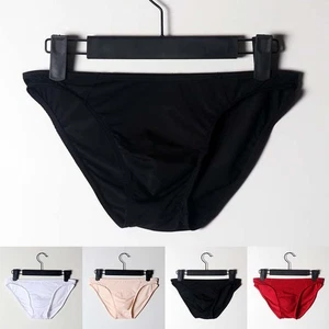 Calzoncillos de tiro bajo de seda de hielo de color liso para hombre ropa interior sexy bragas de bikini - Imagen 1 de 8