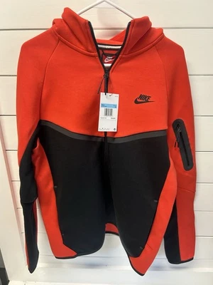 NUEVO CON ETIQUETAS Hombres Nike Tech Polar Cremallera Completa Sudadera con Capucha Chaqueta Rojo Carmesí Claro Negro Mediano Foto 1 de 4
