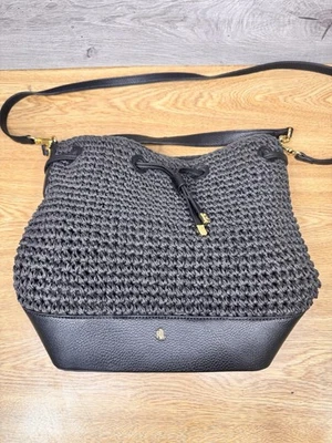 Bolso de Hombro Lauren Ralph Lauren Dryden Diana Gamuza Cuero Cubo Negro Lg Foto 1 de 4