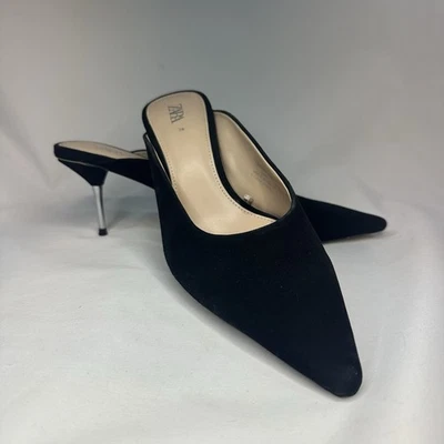 Zara Gamuza Cuero Gatito Mules Con Tacones Pequeños Metálicos Zapatos 38 Foto 1 de 4