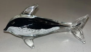 Estatuilla de delfín de vidrio soplado a mano pisapapeles negro blanco transparente 6,5" pulgadas - Imagen 1 de 7