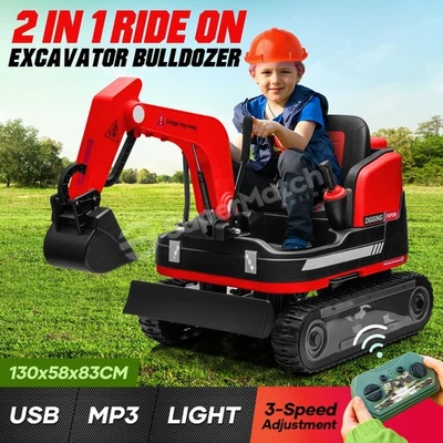 Kids Electric Excavator Bulldozer Remote Control Pedal Digger Tractor Vehicle - image 1 of 4
