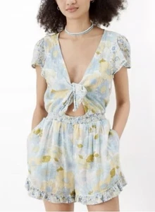 american eagle XS Floral Cut Out Tie Front Romper - Picture 1 of 9