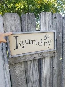 Vintage Hand Painted Primitive Rustic Grey Barnwood Laundry Room Sign 19"x8.5 In - Picture 1 of 9