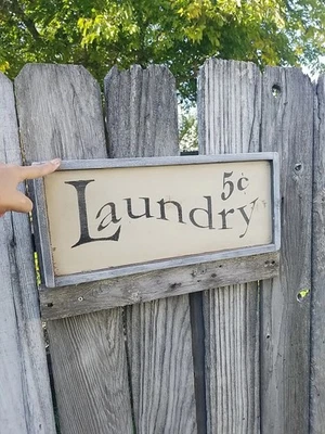 Vintage Hand Painted Primitive Rustic Grey Barnwood Laundry Room Sign 19"x8.5 In - Image 1 of 4