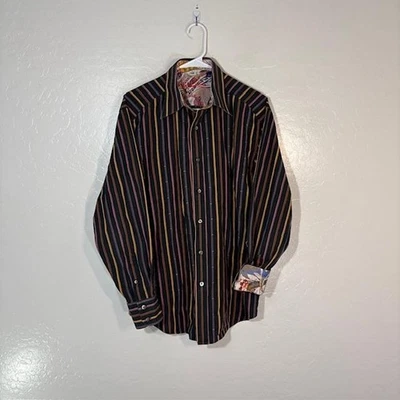 Рубашка мужская Robert Graham большая многоцветная в полоску с длинным рукавом платье-раскладушка с манжетами - Изображение 1 из 4