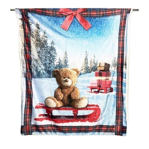 PLAID Decke FLEECE SHERPA DIGITALER FOTOGRAFISCHER SCHLITTEN Teddybär - Bild 1 von 6