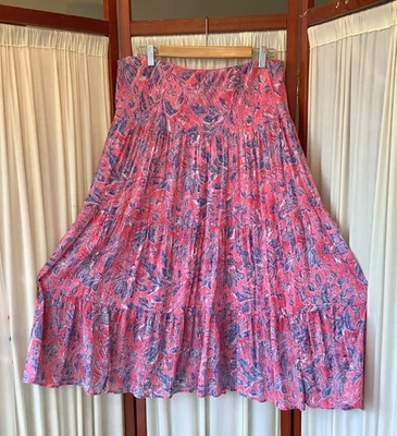 Maxi Falda CHAPS en Niveles Rosa y Azul Floral 100% Algodón Grande Foto 1 de 4