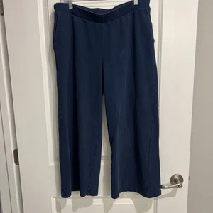 J Jill Pure Jill Organic Cotton Navy Full-leg Pants M Elastic Waist Pockets - Picture 1 of 13