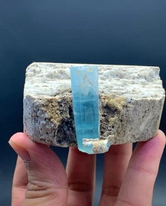 Terminated Natural Blue Aquamarine Crystal with Combine Matrix - Picture 1 of 5