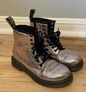 Dr Doc Martens Pink Rose Gold Glitter 1460 Combat Boots Kids Girls Size 1 - Picture 1 of 6
