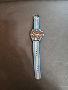 Mens Blue Parnis Chronograph 44 Mm Watch W/ Woven Nylon Band. Tested & Works! - Picture 1 of 7