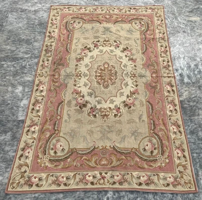 4x6  ft Vintage French Handmade Needle Point Aubusson Rug Bedroom Wool Kilim Rug - Image 1 of 4