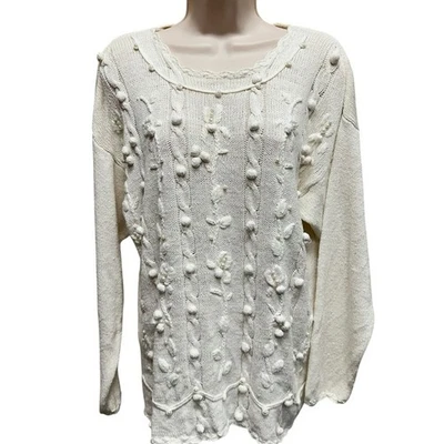 Женский винтажный кремовый свитер Joyce с текстурированным цветочным дизайном L cottagecore - Изображение 1 из 4