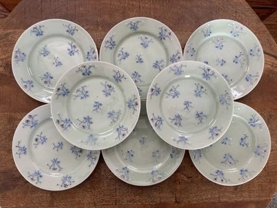 Pratos antigos chineses de exportação Celadon com flores levantadas 7,5”, um conjunto de oito - Imagem 1 de 4