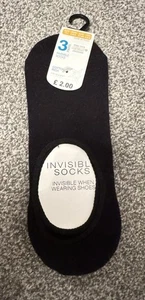 NEW with tags 3 prs PRIMARK Black Invisible Socks Shoe Liners UK 4-6.5 EUR 37-40 - Picture 1 of 5